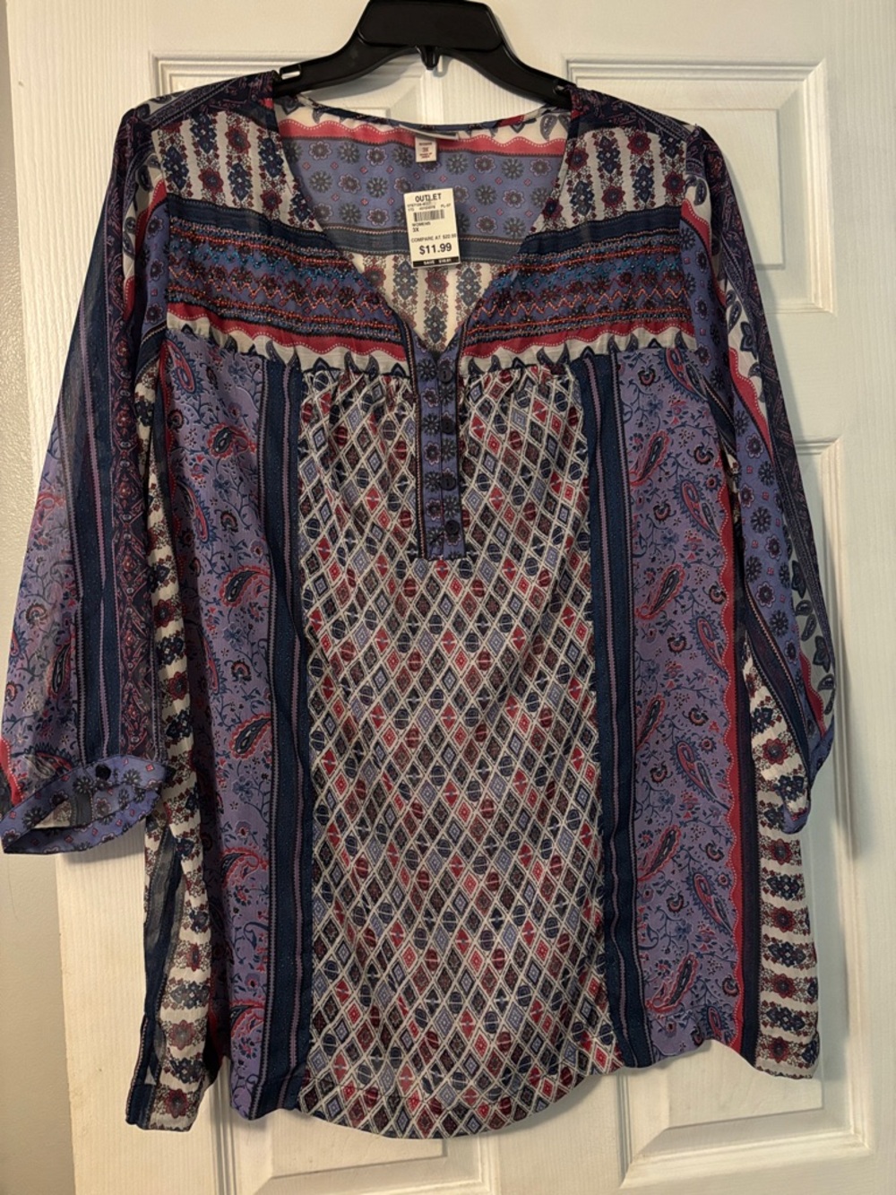 Boho Mixed-Print Tunic Top in Lavender and Navy